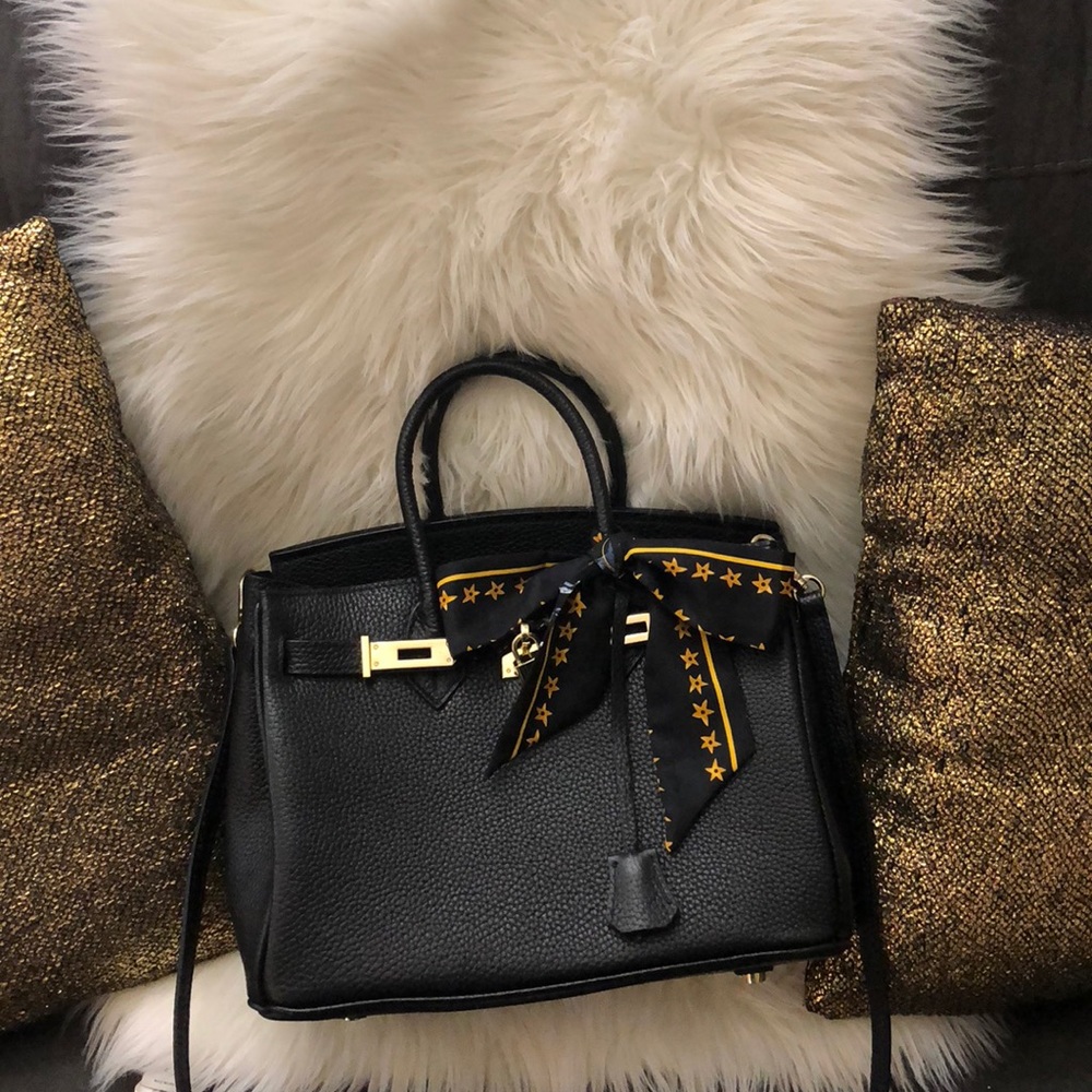 100% leather 30cm black and gold handbag